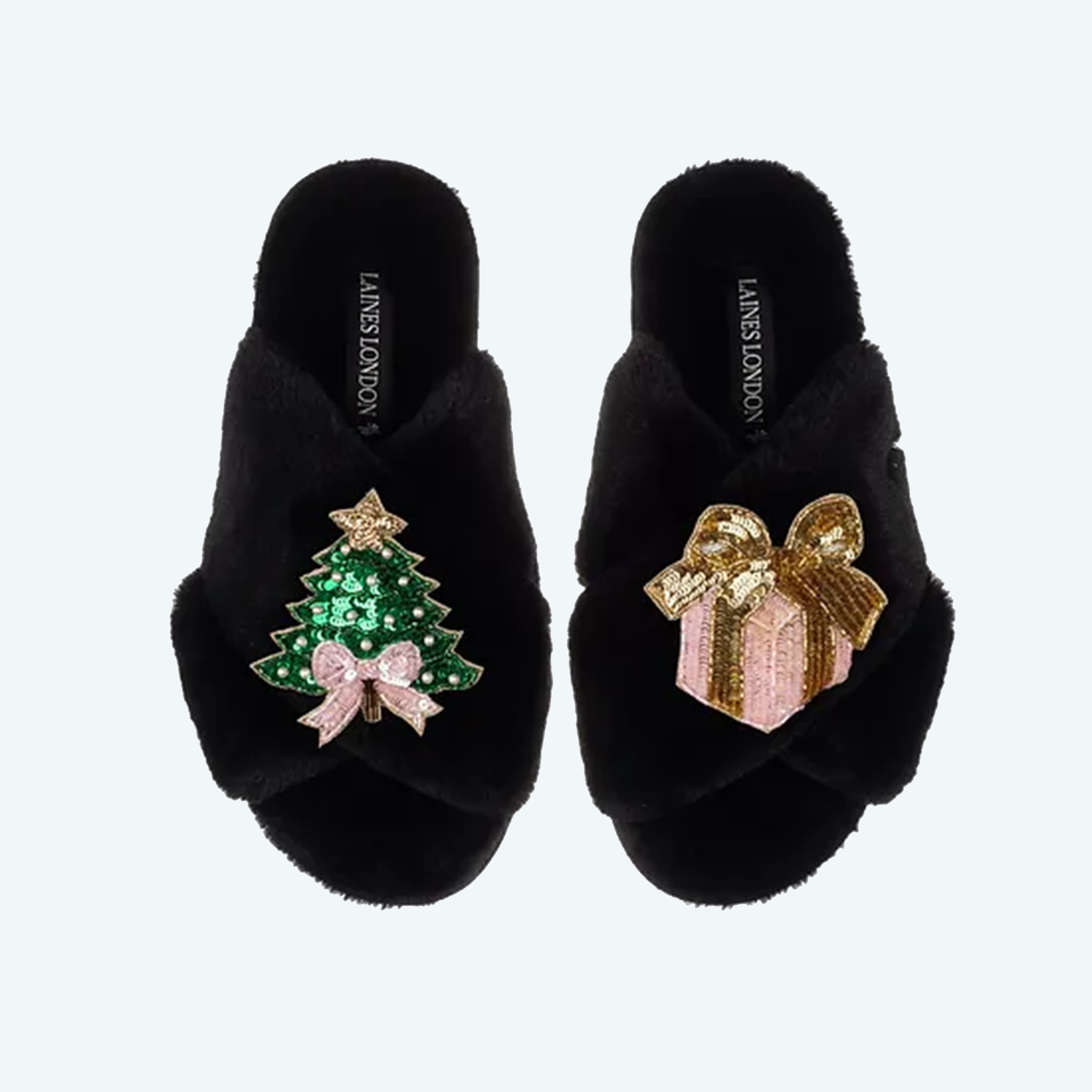 Christmas Black Tree & Gift Brooches - Slippers