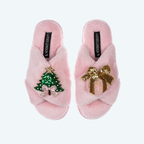 Christmas Pink Tree & Gift Brooches - Slippers