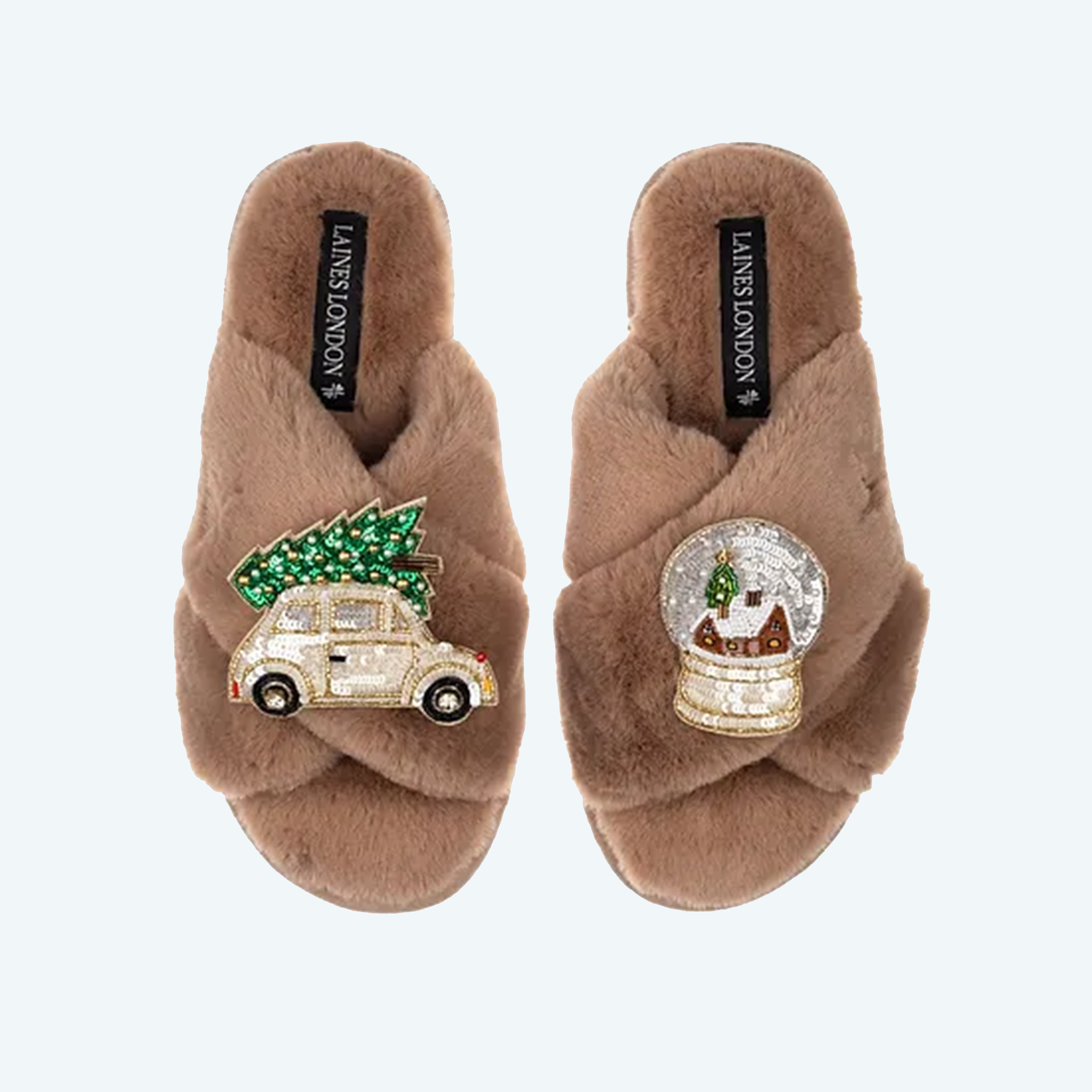 Christmas Toffee Car & Snow Globe Brooches - Slippers