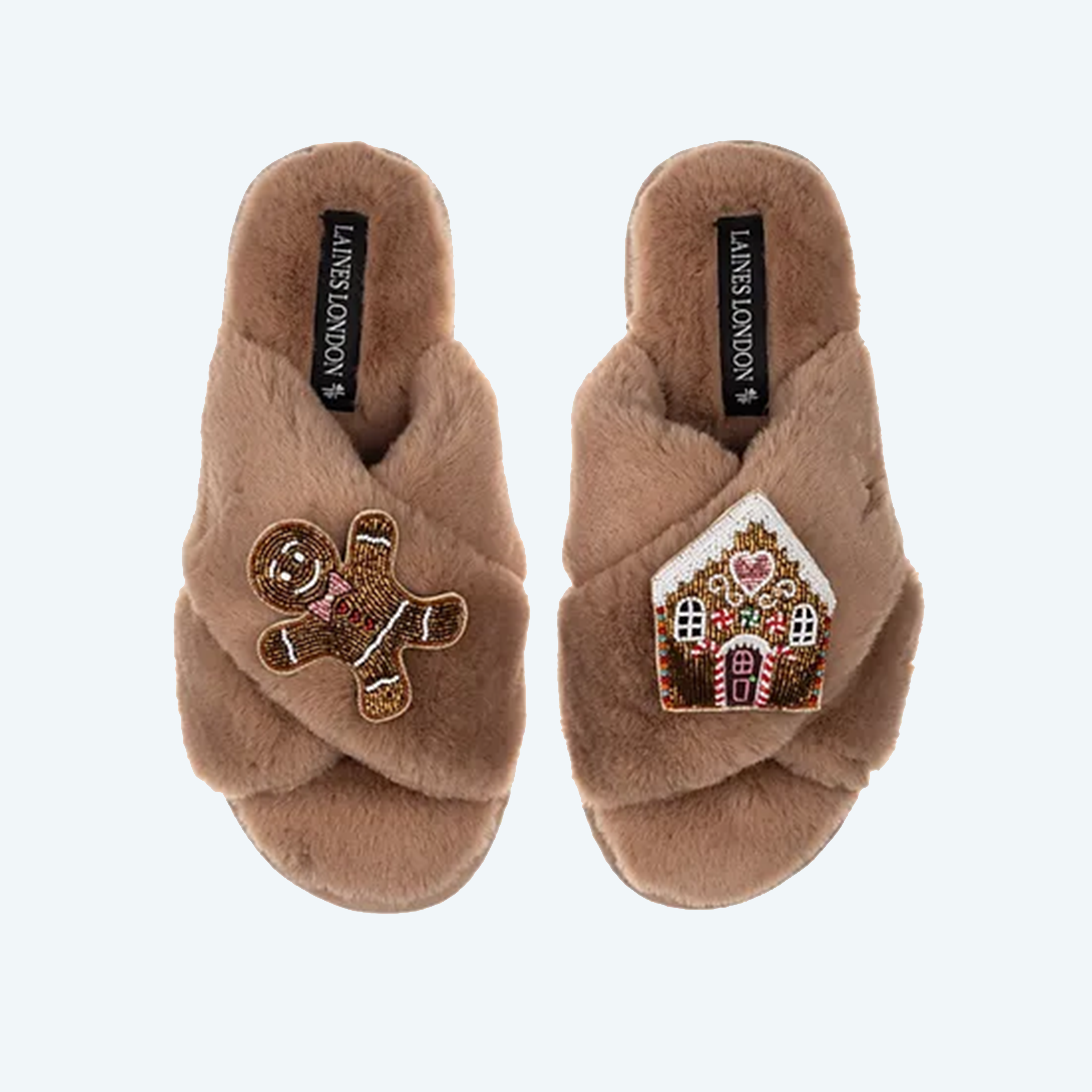 Christmas Toffee Gingerbread Man & House Brooches - Slippers