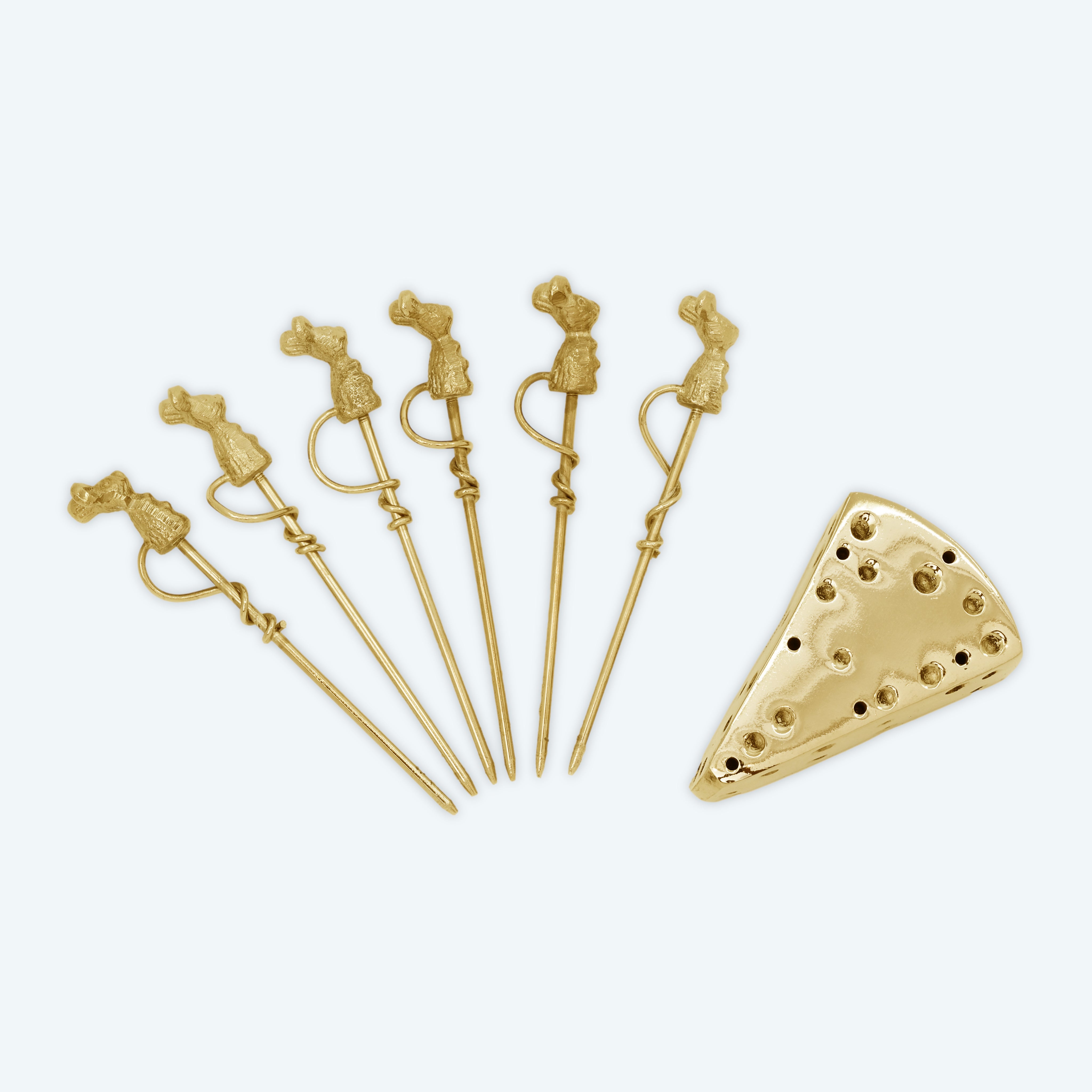 Golden Mouse Cheese Wedge Holder - Pick Set