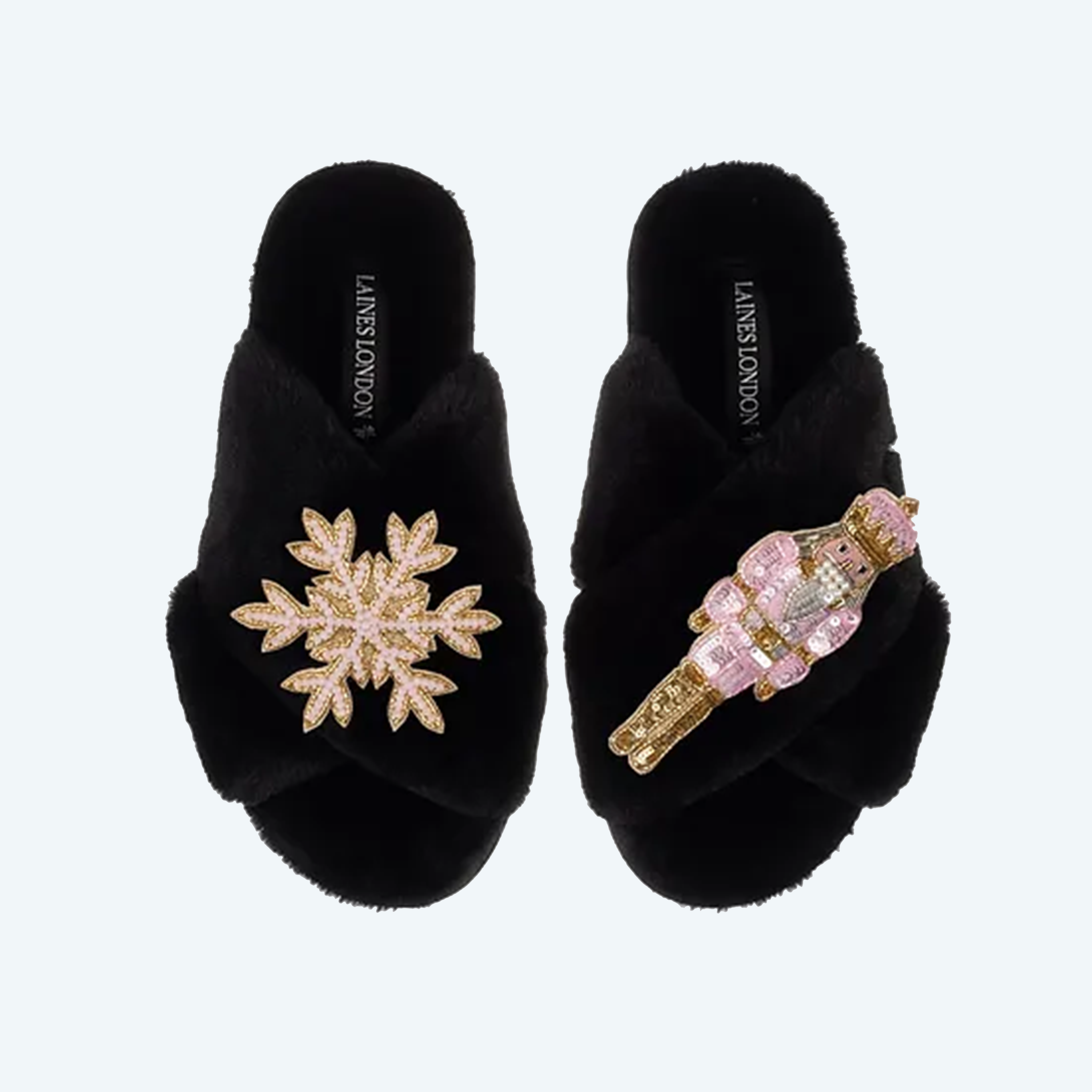 Christmas Pink Nutcracker & Snowflake Black - Slippers