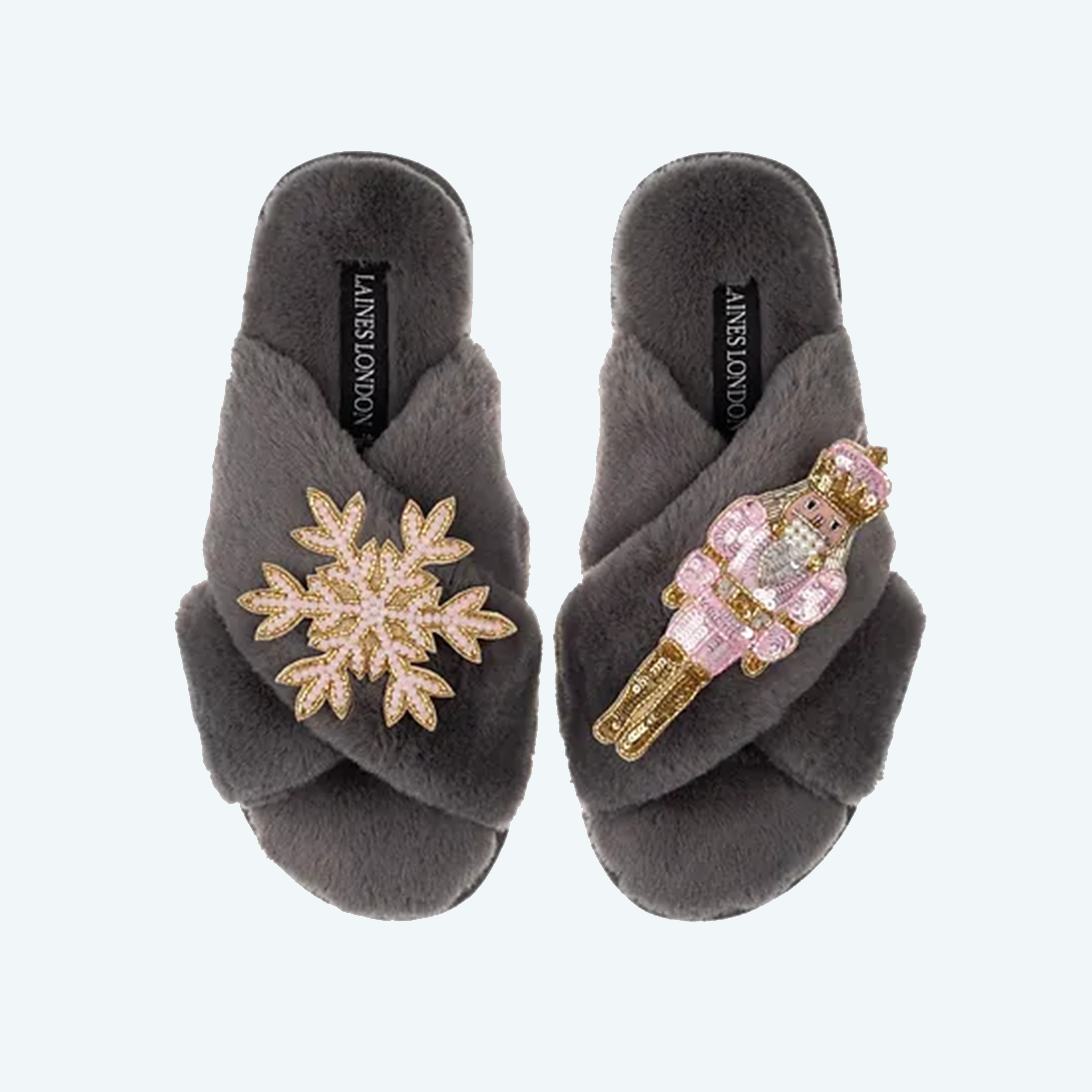 Christmas Pink Nutcracker & Snowflake Grey - Slippers
