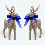 Pair Of Blue Resin Rattan Deer - Decor