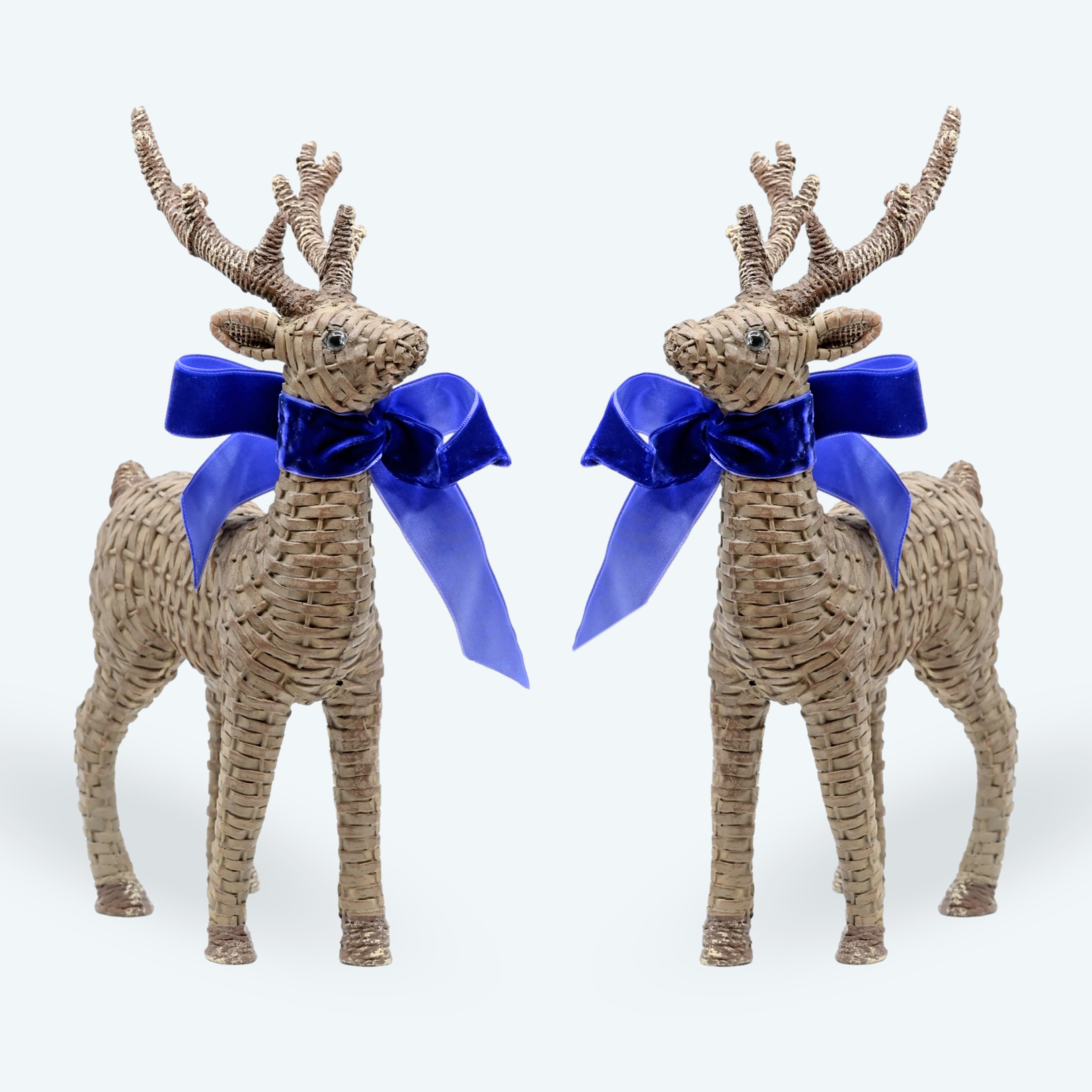 Pair Of Blue Resin Rattan Deer - Decor