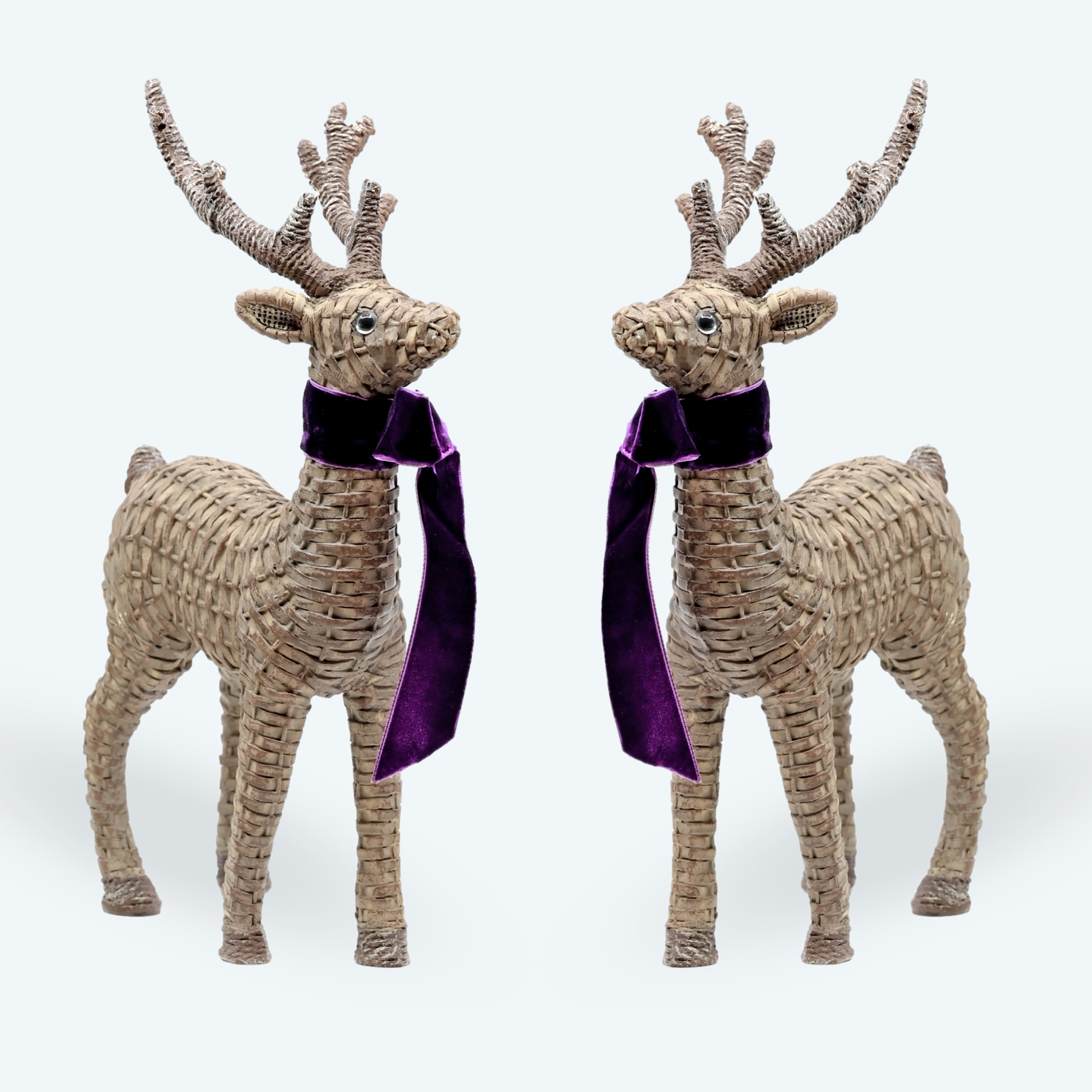 Pair Of Purple Resin Rattan Deer - Decor
