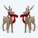 Pair Of Red Resin Rattan Deer - Decor
