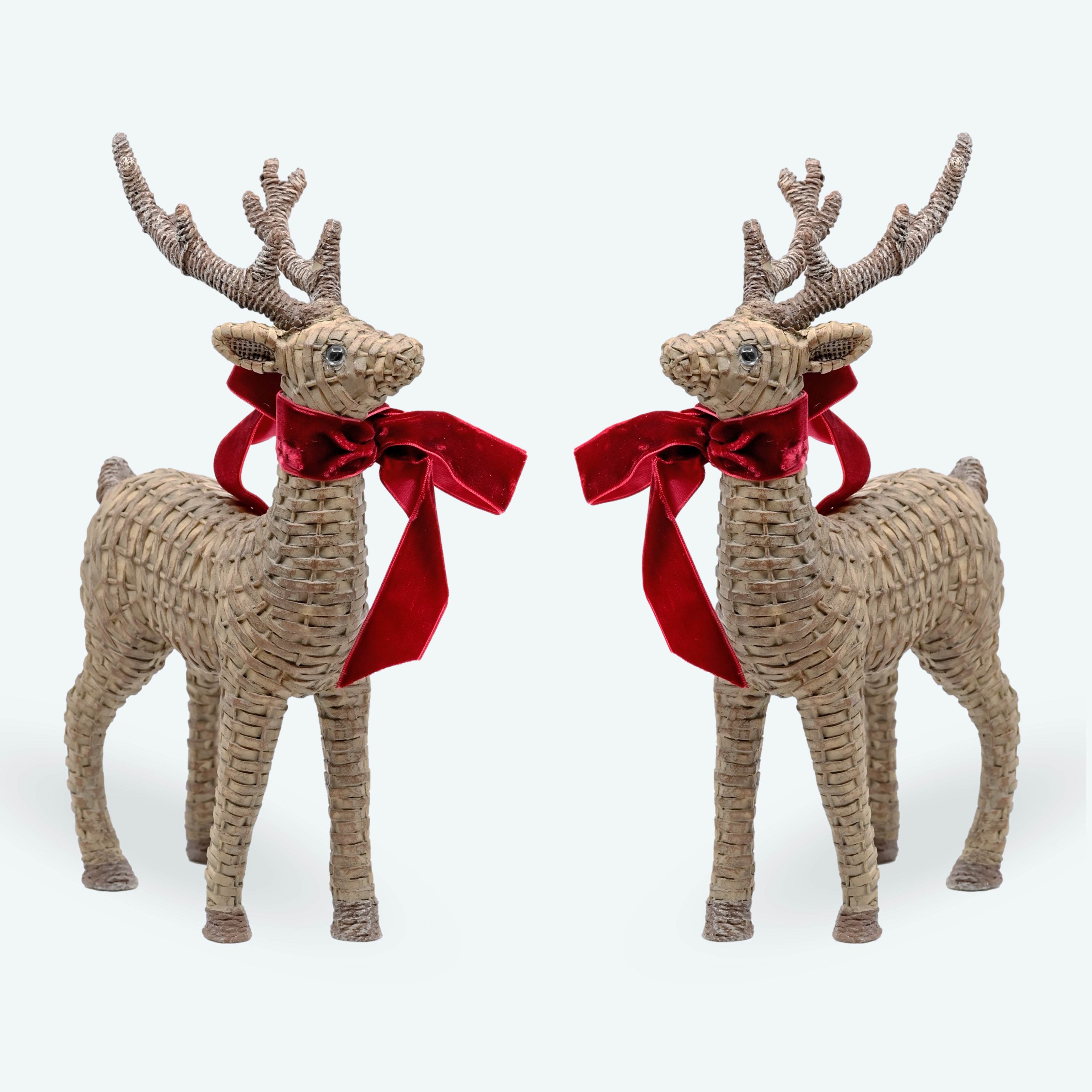 Pair Of Red Resin Rattan Deer - Decor